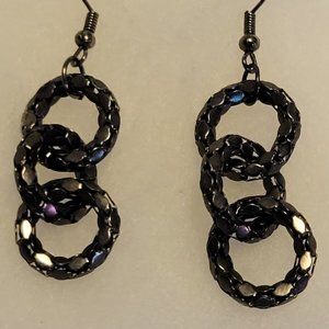 Silverworks black hematite shimmer 3 rings hook earrings